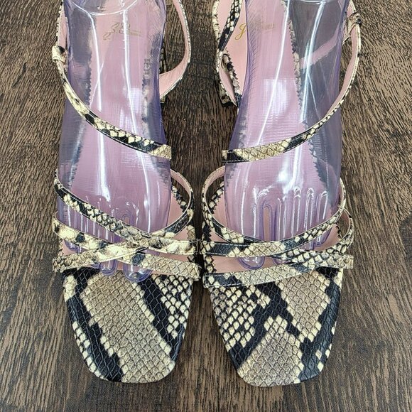 J Crew Odette Strappy Sandals 10.5 Black Cream Snake Embossed Leather Block Heel - Picture 4 of 14